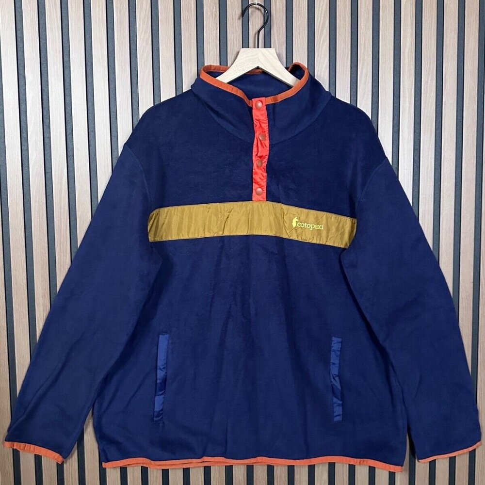 New Cotapaxi Jacket XL Men Blue Teca Fleece Pullover Orange Trim 1/4 Button Snap